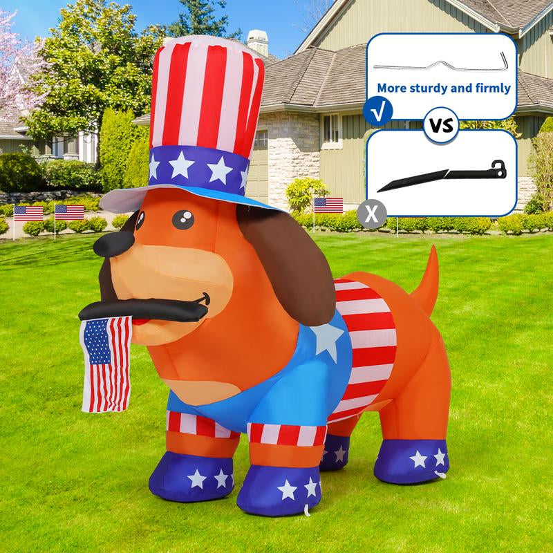 4Th of July Inflatables 4FT Dog with American Flag Independence Day Blow up Inflatable Yard Decorations with Built-In Leds for Holiday Party Indoor Outdoor Yard Garden Lawn