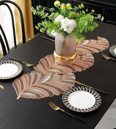 Hollow Table Runner, 1 Count Non-Slip Plants Design Leaf Placemat for Home Party Kitchen Dining Room, Wedding Decor