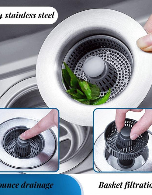 Load image into Gallery viewer, Upgraded 3 in 1 Kitchen Sink Drain Strainer - Stopper Set, Stainless Steel Kitchen Sink Stopper, Pop up Anti-Clogging Sink Strainer Basket Filter for US Standard 3-1/2 Inch Kitchen Drain
