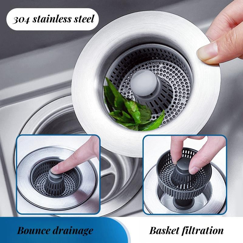 Upgraded 3 in 1 Kitchen Sink Drain Strainer - Stopper Set, Stainless Steel Kitchen Sink Stopper, Pop up Anti-Clogging Sink Strainer Basket Filter for US Standard 3-1/2 Inch Kitchen Drain