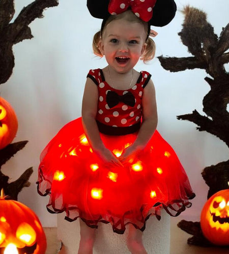 UPORPOR Light up Girls Dress up Clothes Halloween Christmas Costume Birthday House Cosplay Party Outfit Red for Kids, Accessories Not Included