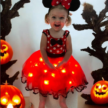 UPORPOR Light up Girls Dress up Clothes Halloween Christmas Costume Birthday House Cosplay Party Outfit Red for Kids, Accessories Not Included