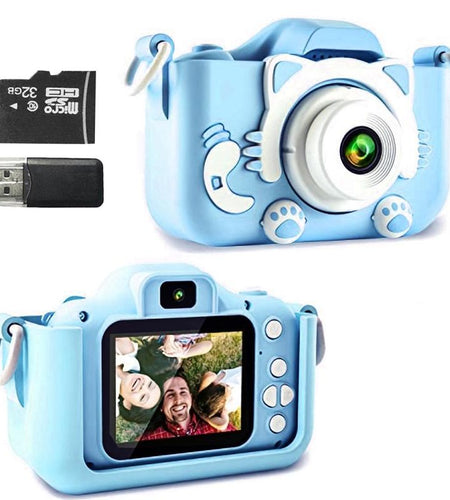 Compact Mini Digital Cameras, Portable Cute Cat Ear Shape Design Video Digital Camera with 32GB SD Card, USB Rechargeable Camera, Stocking Fillers Gift
