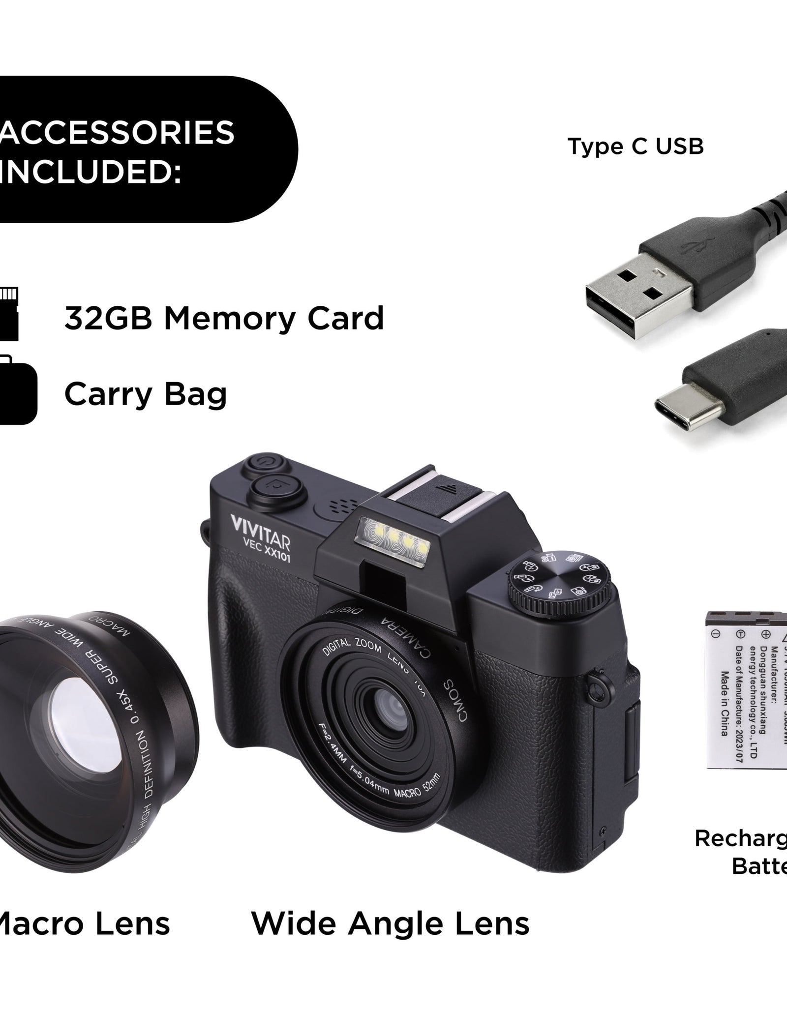 4K Digital Camera, 8X Digital Zoom, 3" LED Display, Bonus Macro Lens, Included SD Card