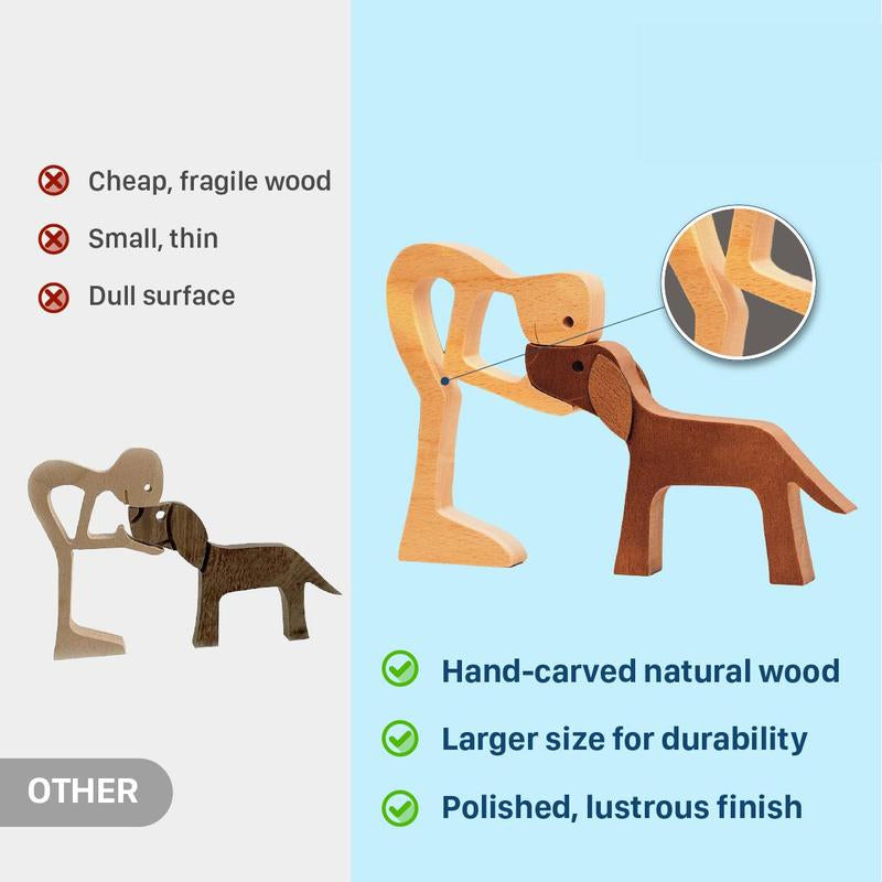 Pawfect House Man with Dog Wooden Pet Carvings, Handcrafted Wood Sculpture, Thoughtful Gift for Pet Owners, Memorial Dog Lover Decor