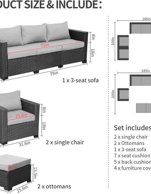 Load image into Gallery viewer, Outdoor Wicker Furniture Couch Set 5 Pieces Patio Furniture Sectional Sofa with Grey No-Slip Cushions and Waterproof Covers
