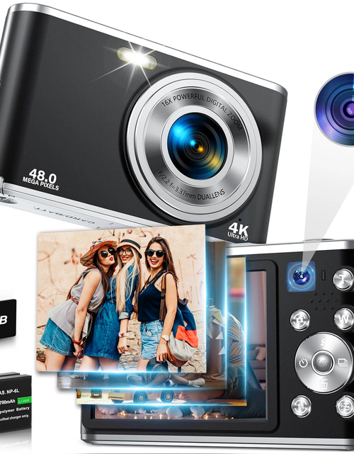 Load image into Gallery viewer, 4K Digital Camera 48MP Autofocus Vlog Video Dual Cameras for Youtube with 32GB Card,Black,New
