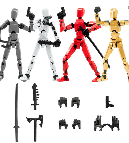 Sulliwayu 4PCS Assembled Titan T13 Action Figures Set Lucky Dummy Nova 13 Action Figure Robot Anime Stick Figures Fidget Toys for Boys Multi Movable Joints Gifts Toys for Kids (Golden+White+Grey+Red)