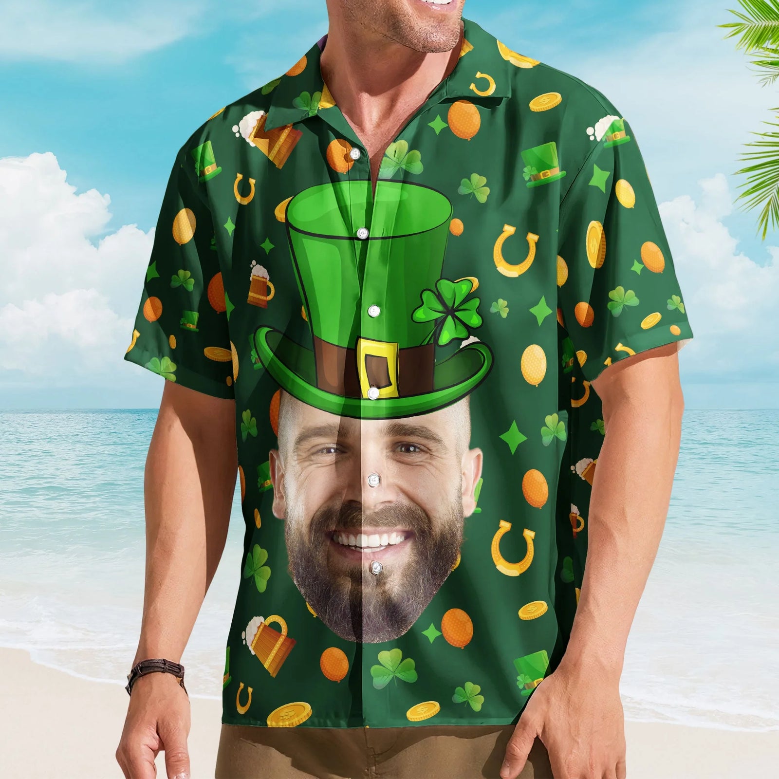 Custom Face Funny Happy St Patrick'S Day - Custom Photo Hawaiian Shirts