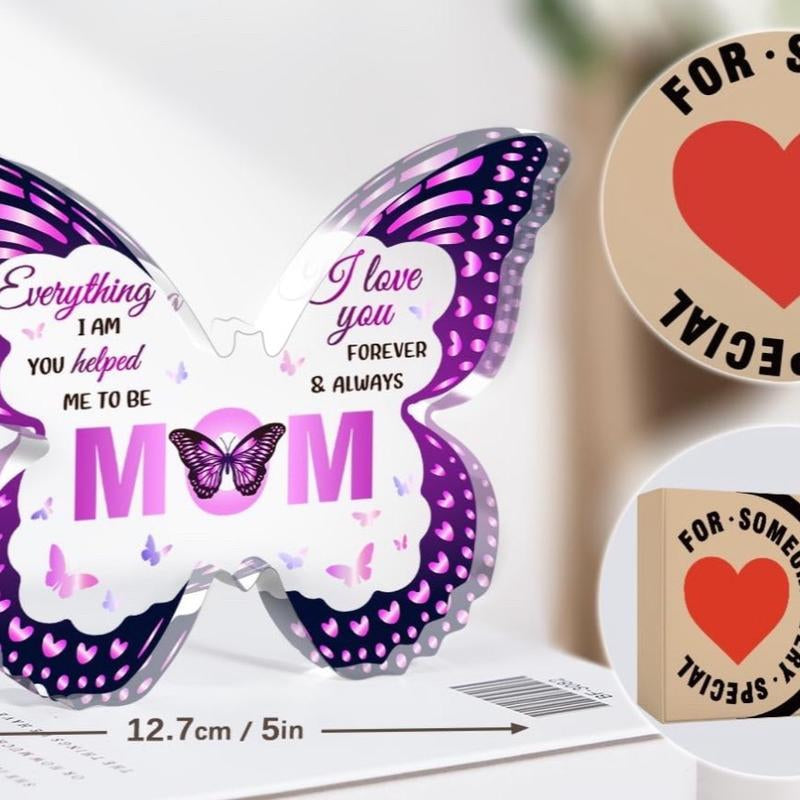 Super Pretty Mothers Day Gifts for Mom, Unique Mom Birthday Gift Ideas, 5X3.8 in Butterfly-Shaped Acrylic Keepsake Gifts for Christmas Thanksgiving from Daughter Son Sweet Decor