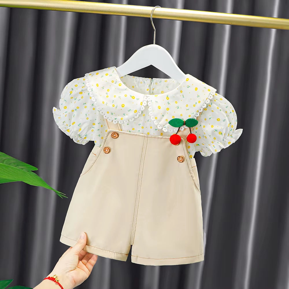 New Summer Newborn Girl Baby Clothes Outfit Sets Floral Shirt + Denim Overalls Suit for Girls Baby Clothing 1 Year Birthday Sets