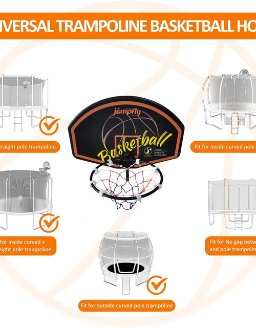 Load image into Gallery viewer, Trampoline Basketball Hoop Attachment, Basketball Hoop for Trampoline Easy to Install, Universal Trampoline Accessories Fits Straight Pole &amp; Curved Pole with Mini Balls &amp; Pump
