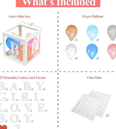 Set of 65 Pieces Baby Box Decorations for Baby Shower Use These Baby Boxes for Baby Shower as Baby Shower Decorations for Gender Reveal Party, Contains Baby Shower Blocks, Baby Boxes with Letters