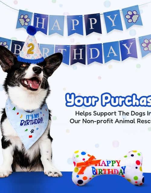 Load image into Gallery viewer, Pacific Pups - Dog Birthday Party Set - Dog Birthday Hat, Birthday Dog Bandanna, Squeaky Dog Toy, Birthday Banner for Pet Birthday Party
