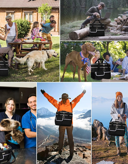 Load image into Gallery viewer, Dog Travel Bag for Supplies - Double-Layer Airline Approved Weekend Pet Travel Organizer Set for Dog and Cat Tote with 2 Pet Food Containers and 2 Collapsible Silicone Bowls Black
