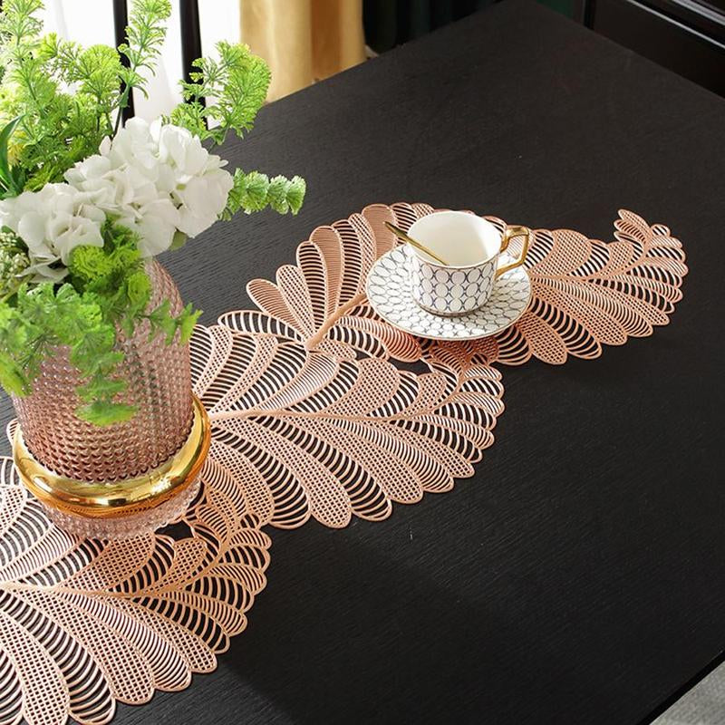 Hollow Table Runner, 1 Count Non-Slip Plants Design Leaf Placemat for Home Party Kitchen Dining Room, Wedding Decor