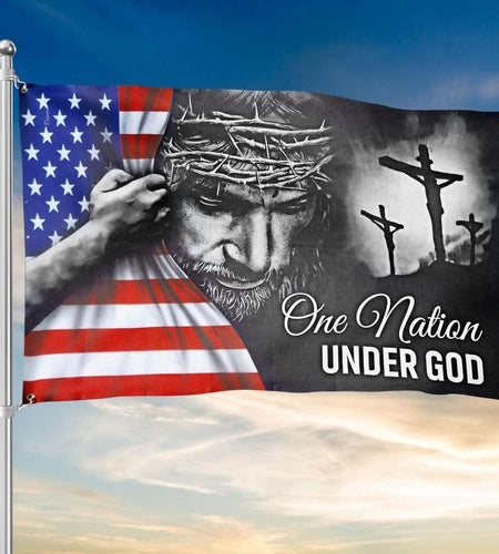 One Nation under God Flag - Flagwix, Christian Patriotic American Flag with Jesus and Cross, Double Sided Canvas Banner for Outdoor or Indoor Use, Heavy Duty Waterproof Grommet Flag, Religious US Decor for Home, Church, Yard, Veterans Memorial