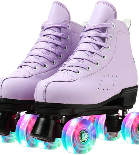 Roller Skates for Women and Men Cowhide High-Top Shoes Classic Double-Row Roller Skate Four-Wheel Roller Skates for Men Girls Unisex
