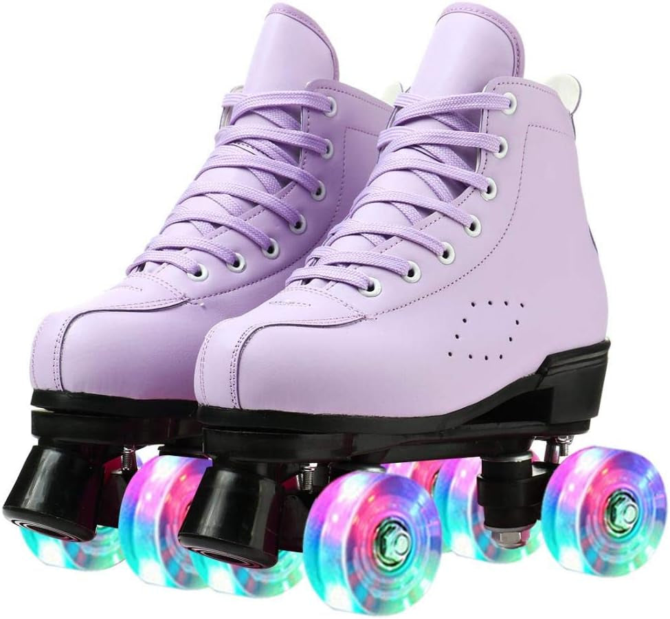 Roller Skates for Women and Men Cowhide High-Top Shoes Classic Double-Row Roller Skate Four-Wheel Roller Skates for Men Girls Unisex