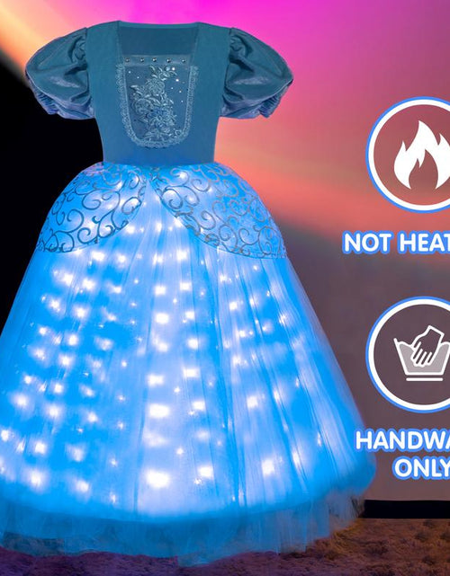 Load image into Gallery viewer, UPORPOR Light up Princess Dress for Girls Halloween Cosplay Costume Blue Princess Dress up Kids Outfit for Birthday Christmas Party
