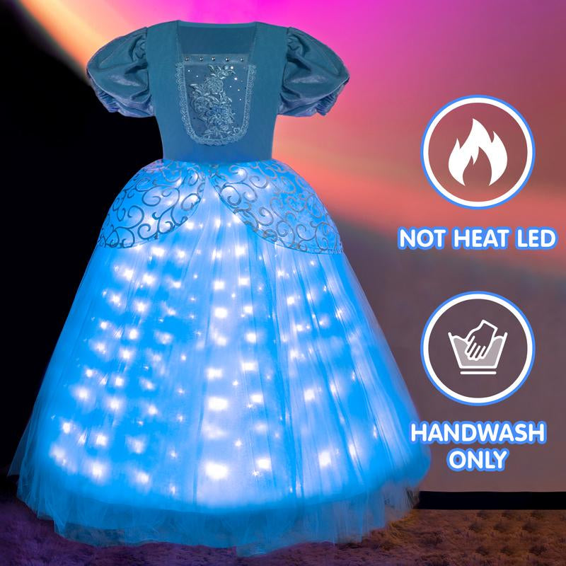 UPORPOR Light up Princess Dress for Girls Halloween Cosplay Costume Blue Princess Dress up Kids Outfit for Birthday Christmas Party