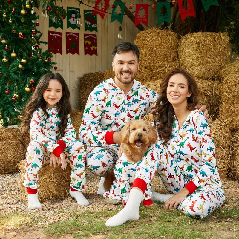 Patpat Christmas Pjs Dinosaur Print Family Matching Long-Sleeve Pajama Set Hooded Onesies Family Clothing Pajamas Sets (Flame Resistant) Spingtok