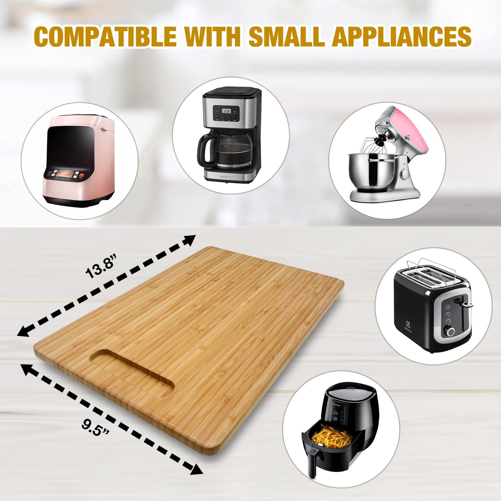 Bamboo Appliance Sliders for Kitchen Appliances, Sliding Tray with Silent Rub...