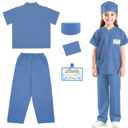 RioRand Doctor Costume for KidsToddler Nurse Scrubs Career Day Costume Halloween Dress Up Cosplay For Boys Girls 3-11 Years (Blue XL-140/Height52.3-55.9)