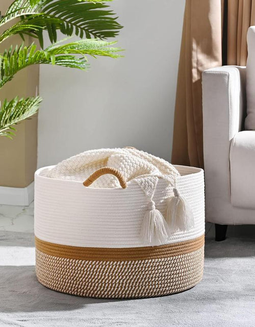 Load image into Gallery viewer, Large Cotton Rope Storage Basket | Durable Pet-Friendly Organizer with Handles | Woven Multi-Purpose Basket for Home &amp; Pet Toys Laundry Room
