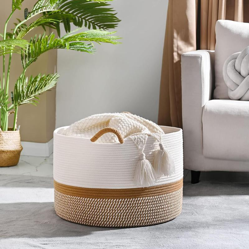 Large Cotton Rope Storage Basket | Durable Pet-Friendly Organizer with Handles | Woven Multi-Purpose Basket for Home & Pet Toys Laundry Room