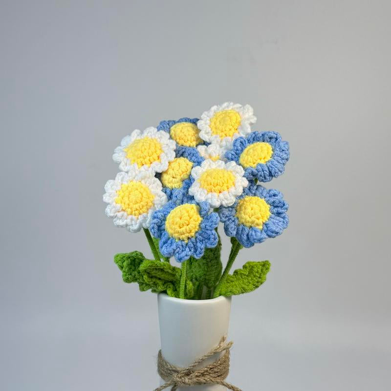 12Pcs, Crochet Daisies without Vase, Decorating Rosy Eternal Flowers,Dozen Bouquets,Decorative Bouquet for Home Decor,Garden Party,Wedding Decor