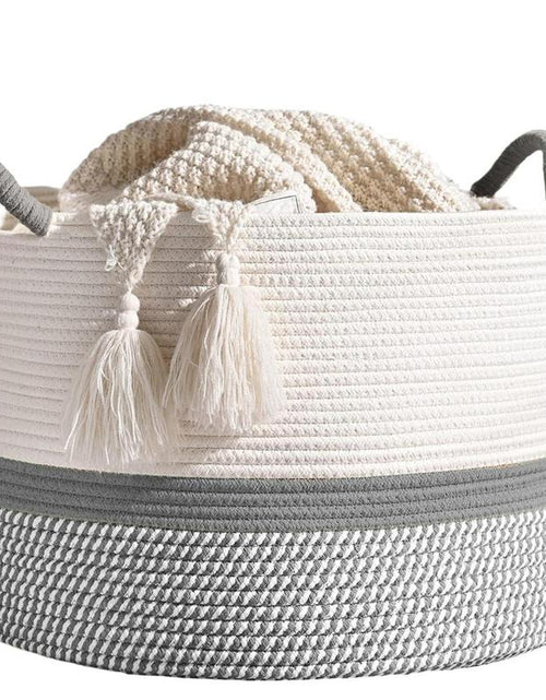 Load image into Gallery viewer, Large Cotton Rope Storage Basket | Durable Pet-Friendly Organizer with Handles | Woven Multi-Purpose Basket for Home &amp; Pet Toys Laundry Room

