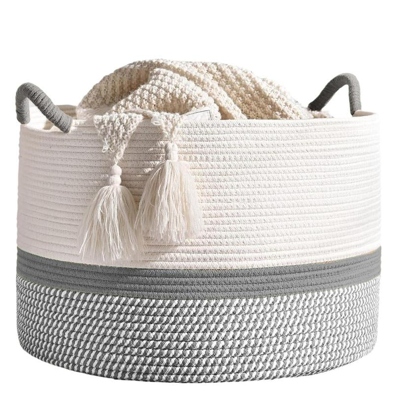 Large Cotton Rope Storage Basket | Durable Pet-Friendly Organizer with Handles | Woven Multi-Purpose Basket for Home & Pet Toys Laundry Room