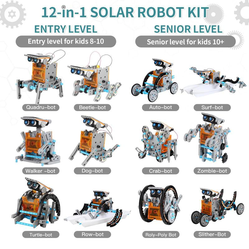 Education Building Science Experiment Set, 12 in 1 STEM Solar Robot Kit Toys,Birthday/Christmas Gift
