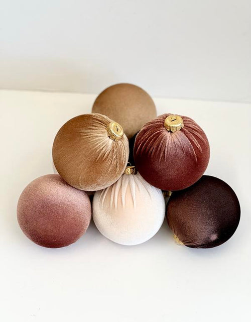 Load image into Gallery viewer, Christmas Velvet Ornaments, Christmas Tree Decoration, Brown Shades Set of 12 Pcs Size 4&quot;, Christmas Handmade Custom Balls Gift Decorative Hanging
