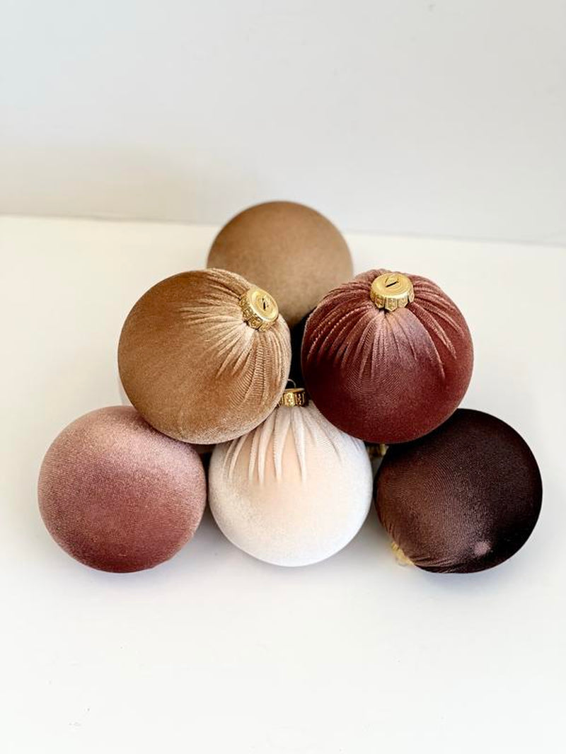 Christmas Velvet Ornaments, Christmas Tree Decoration, Brown Shades Set of 12 Pcs Size 4", Christmas Handmade Custom Balls Gift Decorative Hanging