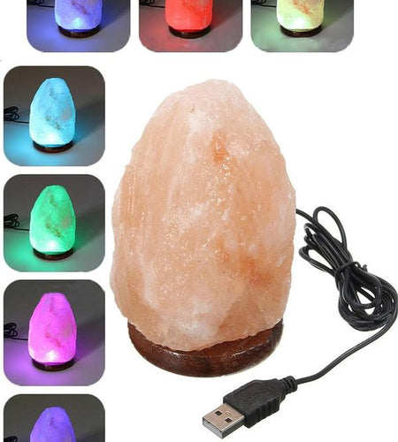 USB Himalayan Salt Lamp with Multi-Color LED Changing Bulb - Hand Carved Crystal Salt Rock Mini Lamp