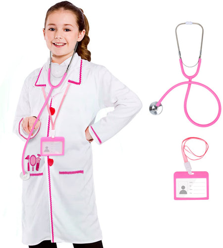 ANPHILE Doctor Costume for Kids Pink Doctor Lab Coat with Working Stethoscope - Dress Up Costume for Toddler Girls