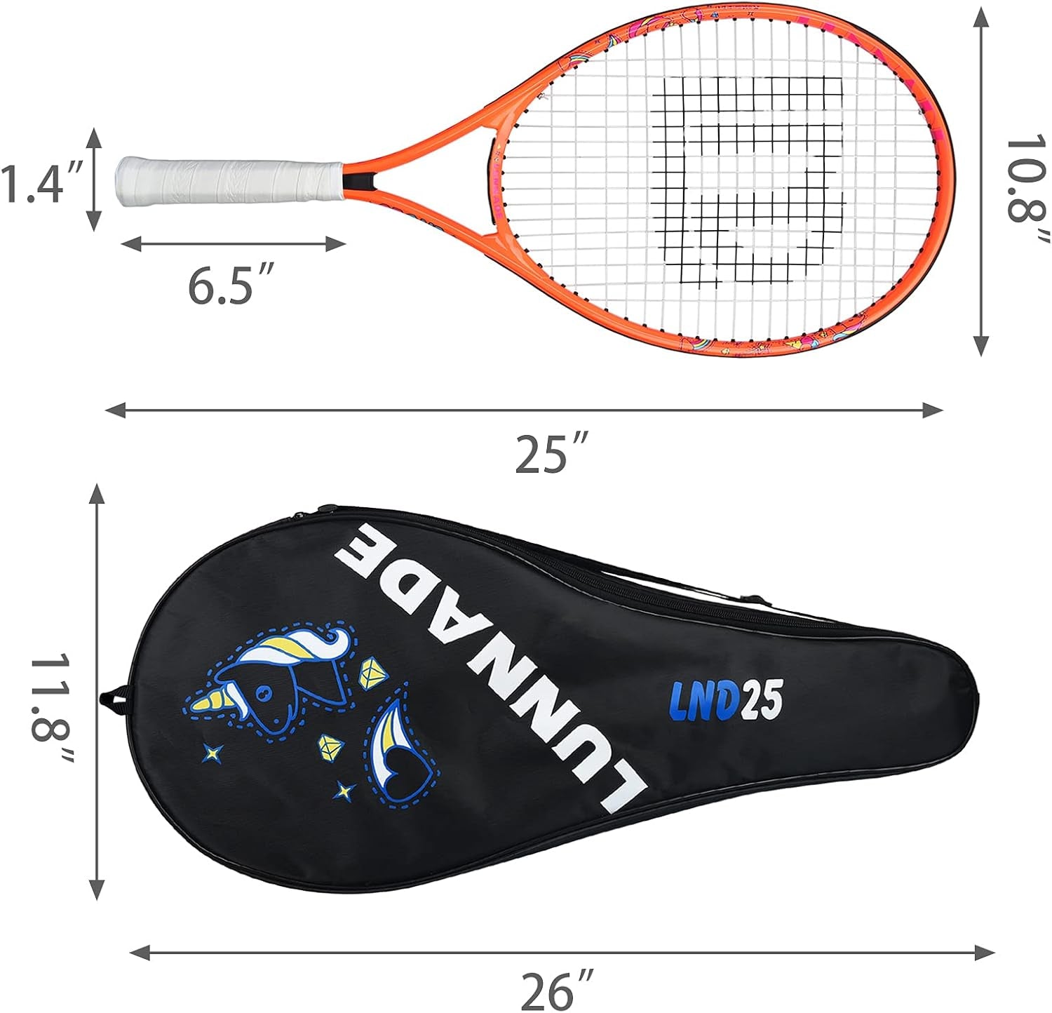 Tennis Racket for Kids Junior, 19/21/23/25 Inch Youth Tennis Racquet with Cover, Suitable for Beginner Boys and Girls Age 3-12