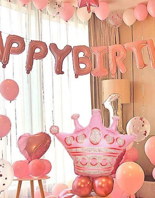 Load image into Gallery viewer, 59Pcs Pink Birthday Party Decoration Set Including Happy Birthday Banner, Latex Balloons, 4D round Foil Balloons with Glue Dots, and White Ribbon Birthday Balloon Foil Balloon Party Decoration Birthday Decoration
