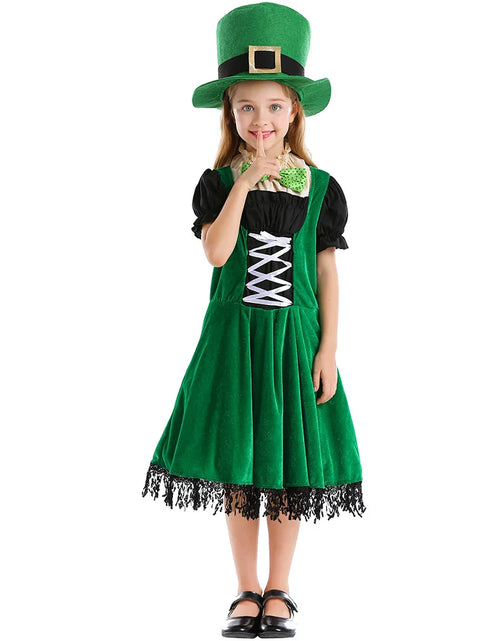 Load image into Gallery viewer, Irish Folk Dance Dress St Patrick Day Elf Leprechaun Costume Kid Girls Green Carnival Festival Fairy Pixie Outfit for Toddler
