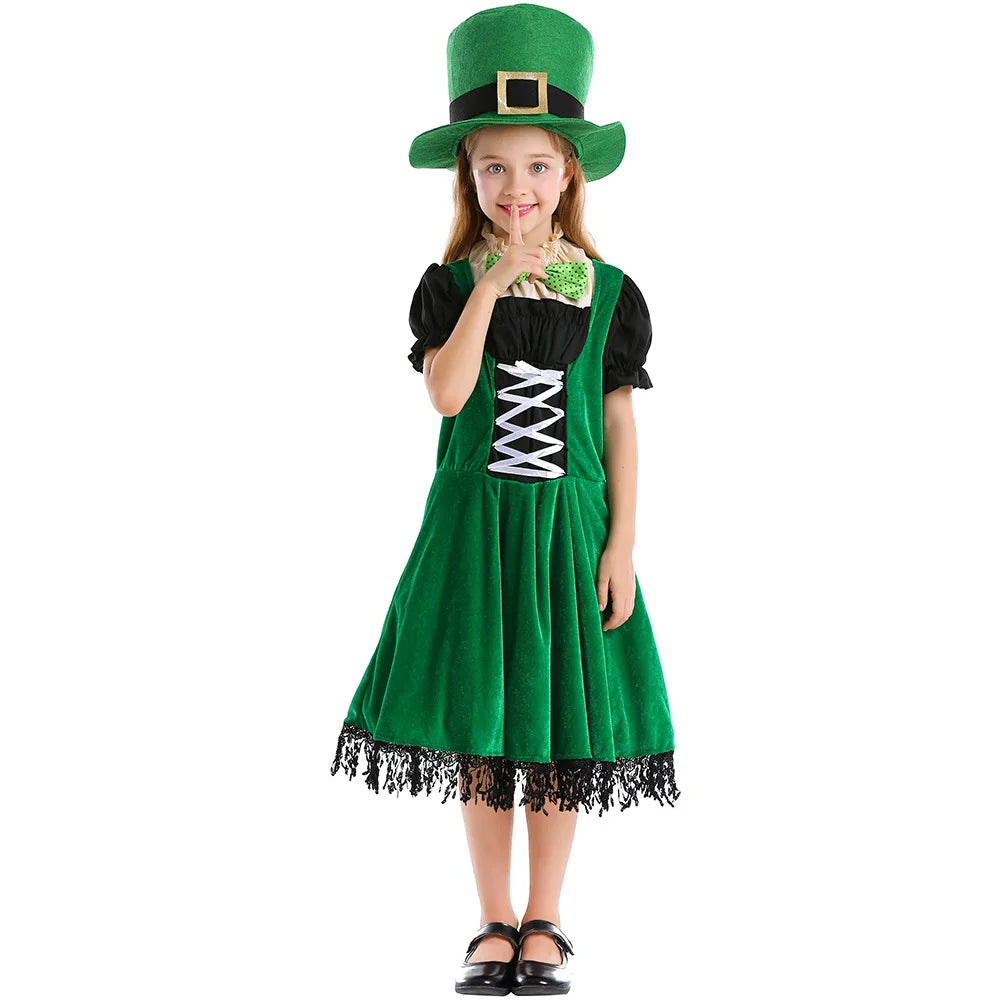 Irish Folk Dance Dress St Patrick Day Elf Leprechaun Costume Kid Girls Green Carnival Festival Fairy Pixie Outfit for Toddler
