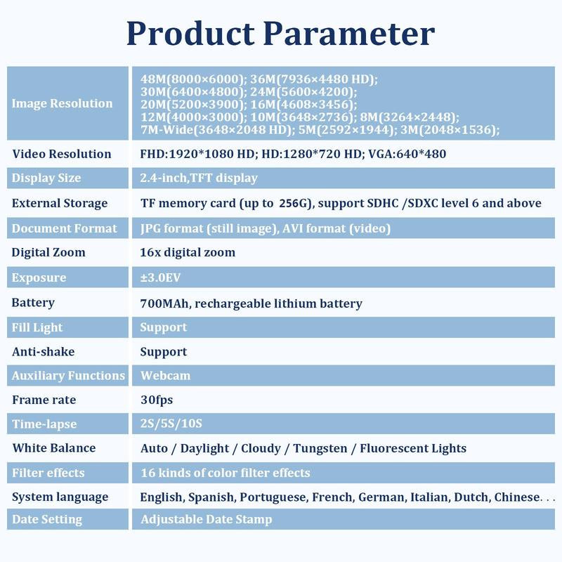 Auto Focus Digital Camera, 1 Count Full HD 1080P/48MP Mini Digital Cameras with 32G Memory Card, Compact Portable Camera, 16X Zoom Digital Camera Pictures For, Photo Camera, Shoot Cameras, Pocket Camera
