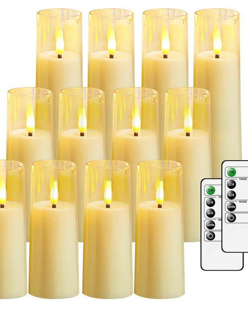 Load image into Gallery viewer, 12 Pcs Flameless Candles, Battery Required, LED Candles with Remote Control Timer, Party Wedding Decor, Halloween, Christmas Decorations, Lighting
