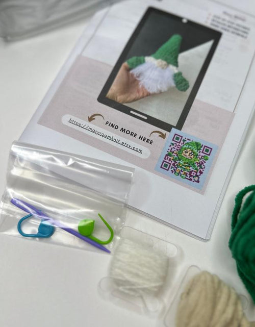 Load image into Gallery viewer, New Year DIY Crochet Kit: Beginner-Friendly Amigurumi Gnome Pattern for Christmas Ornaments and Unique Holiday Decor Handmade Gift Idea

