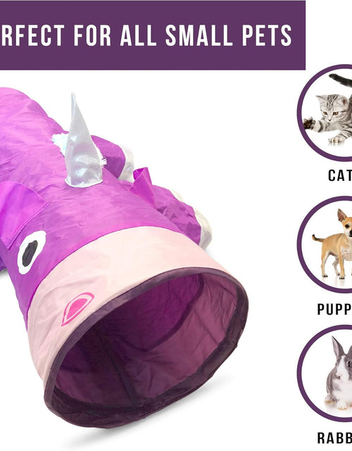 Load image into Gallery viewer, Magic Mewnicorn Multi Cat Tunnel Boredom Relief Toys with Crinkle Feather String for Dogs, Cats, Rabbits, Kittens and Guinea Pigs for Hiding Hunting and Resting
