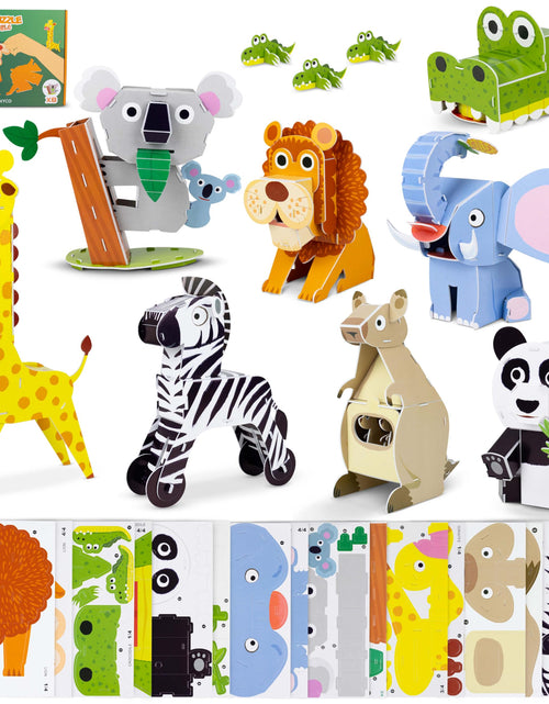 Load image into Gallery viewer, 3D Puzzles for Kids Toys Pack 8 - BONNYCO | 3D Puzzle for Kids of Jungle Animals Educational Girl and Boy Toys Gifts for Kids Birthday Gifts for Boys | Kid Toys 3-D Puzzles 3D Jigsaw Christmas
