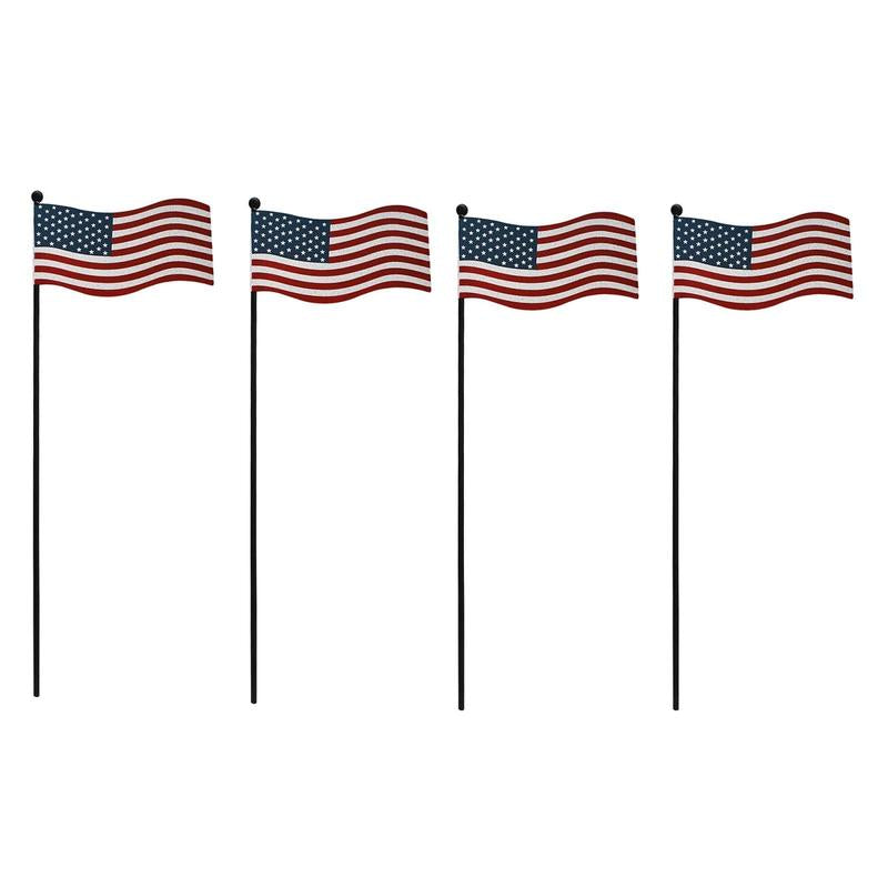 4Pcs 13"H Metal American Flag Garden Stake Patriotic US Flag Yard Signs Lawn Stakes Star&Stripes for Garden Patio Plant Pot Indoor Outdoor Memorial Day 4Th of July Independence Day Party Supply