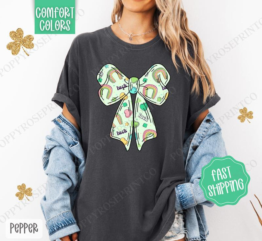 Lucky Charm Bow St Patrick Shirt Comfort Colors, St Patrick'S Day Women'S Tee, Cute Women'S Tshirt