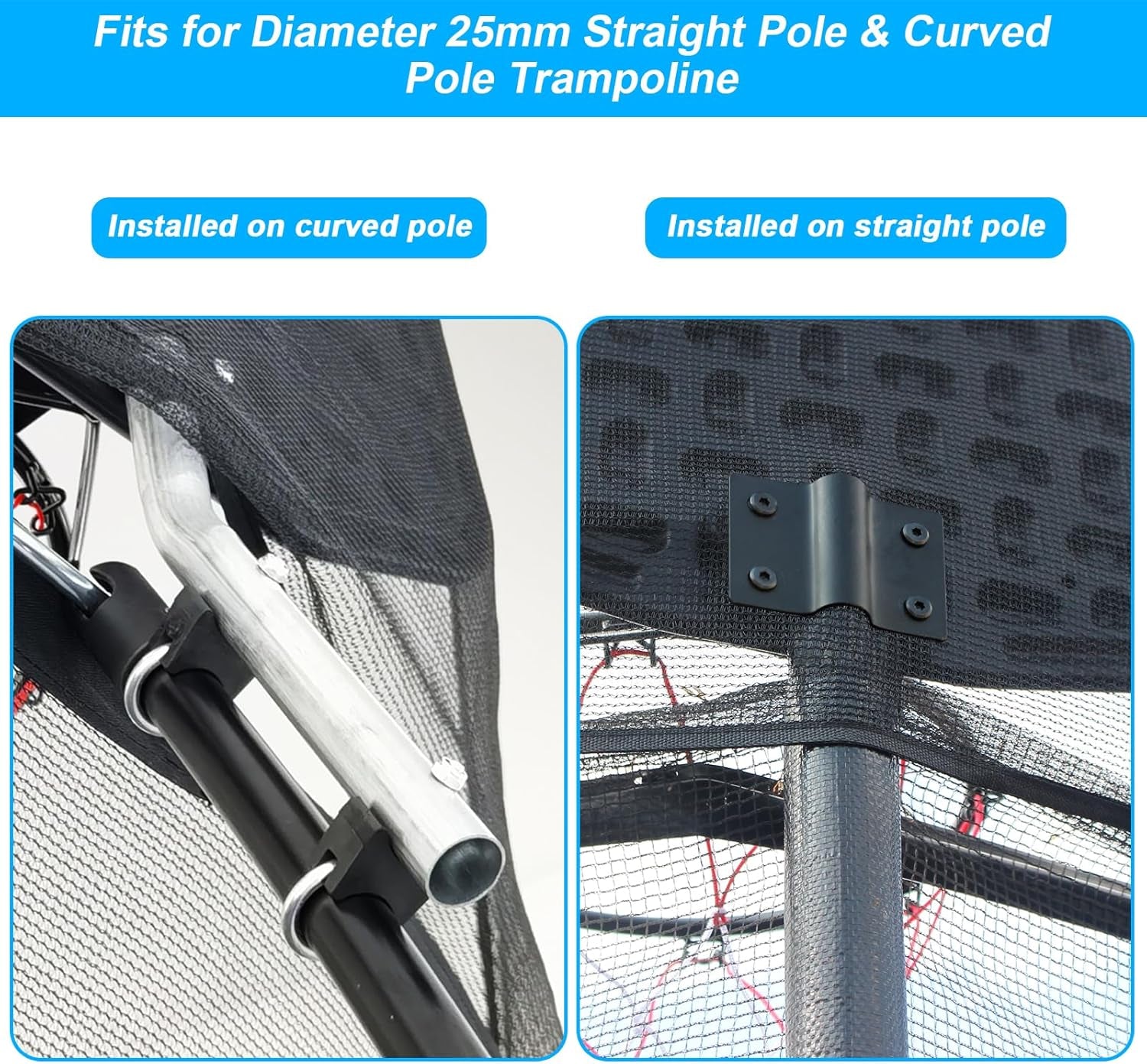 Trampoline Basketball Hoop, Basketball Hoop for Trampoline Fits for 25Mm Straight Pole & Curved Pole, Trampoline Basketball Hoop Attachment with Protective Net,Mini Ball,Pump, Easy to Install